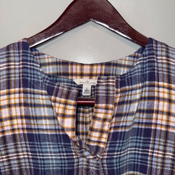 L.L. Bean Signature Womens Plaid Short Sleeve Shirt Size L - Picture 3 of 7